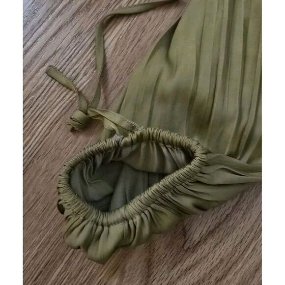 By Anthropologie Lace-Up V-Neck Blouse Size Medium Green Gold Feminine - Picture 4 of 8